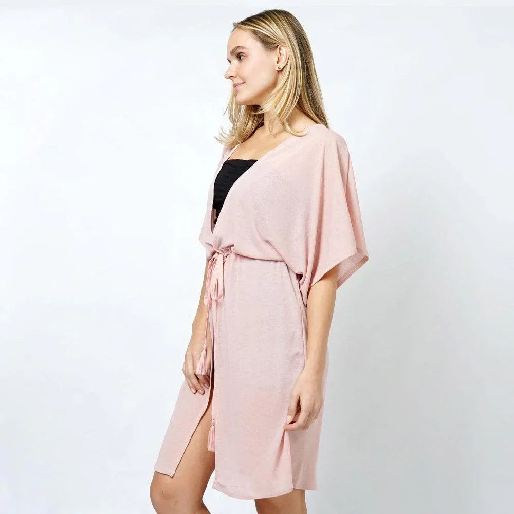 Coral Drawstring Jersey Kimono Cardigan - Jewelry Store by Erik Rayo