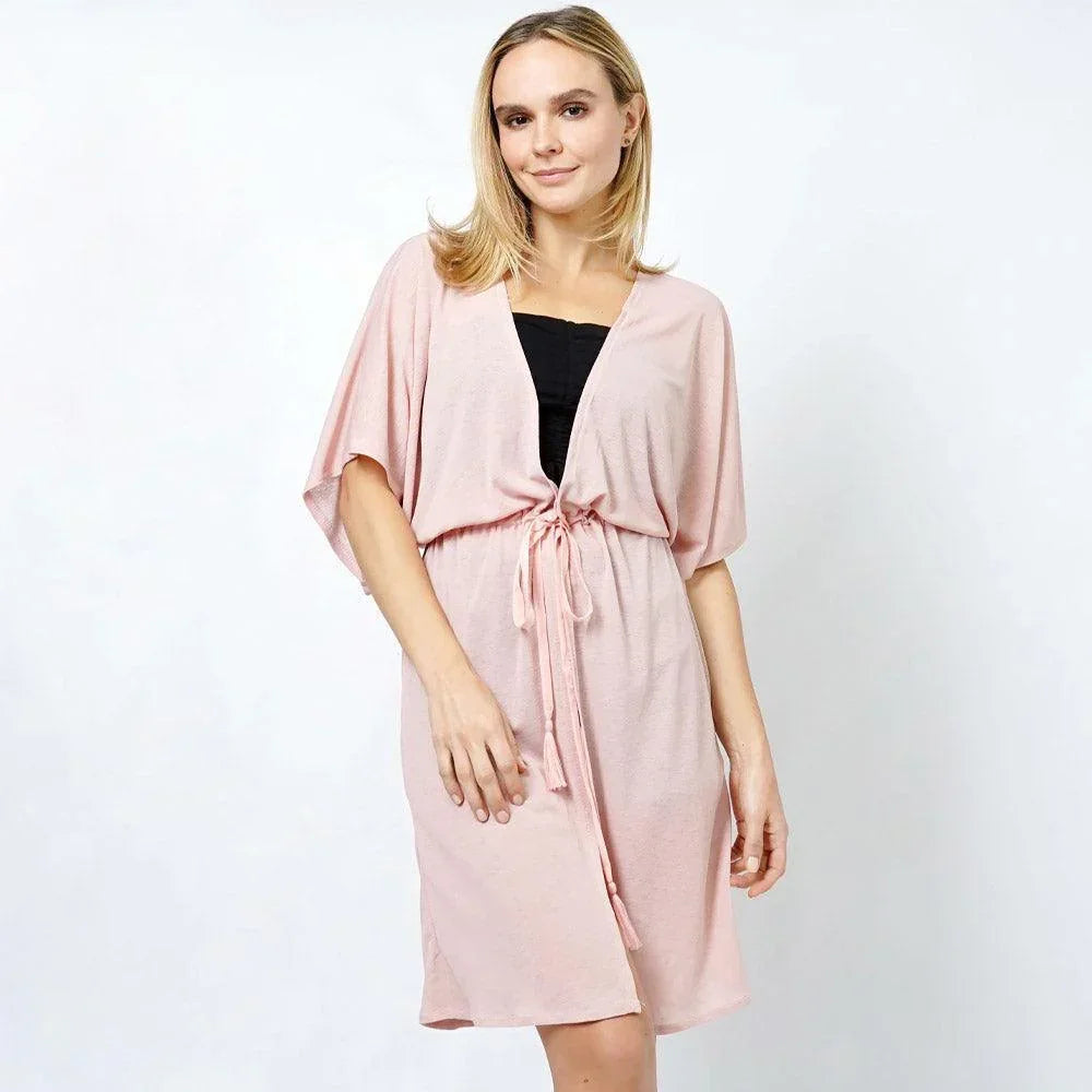 Coral Drawstring Jersey Kimono Cardigan - Jewelry Store by Erik Rayo