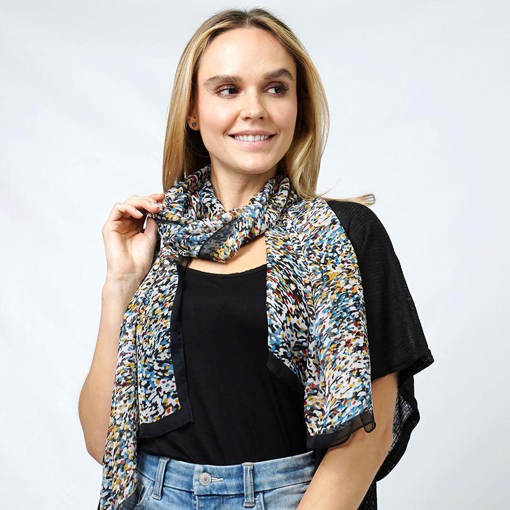 Black Abstract Print Chiffon Oblong Scarf - Jewelry Store by Erik Rayo