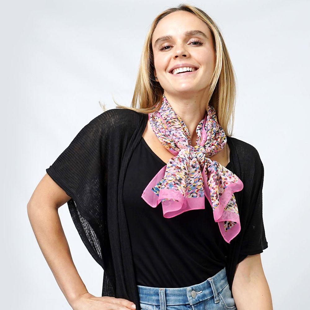 Pink Abstract Print Chiffon Oblong Scarf