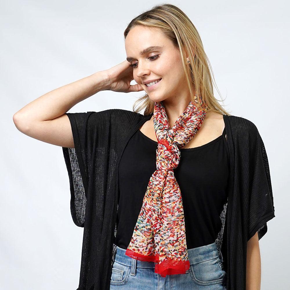 Red Abstract Print Chiffon Oblong Scarf - Jewelry Store by Erik Rayo