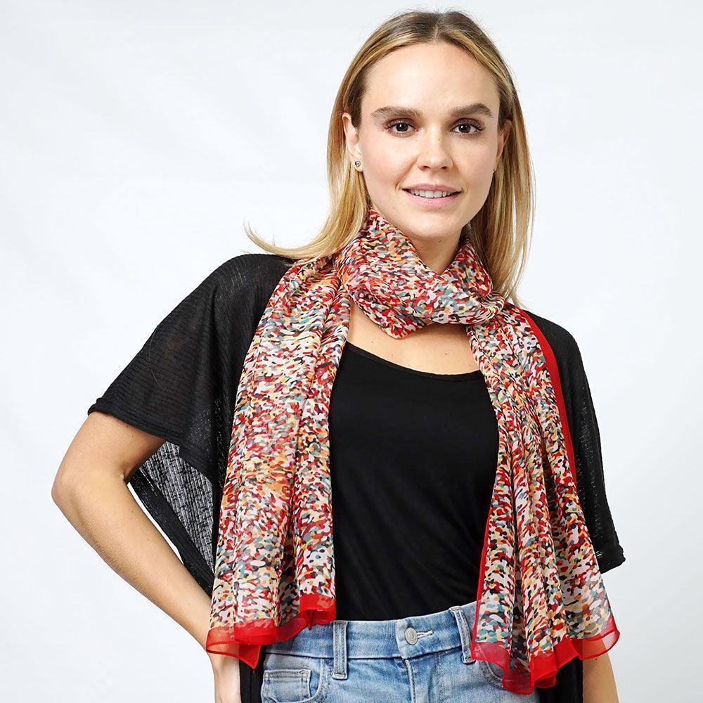 Red Abstract Print Chiffon Oblong Scarf - Jewelry Store by Erik Rayo
