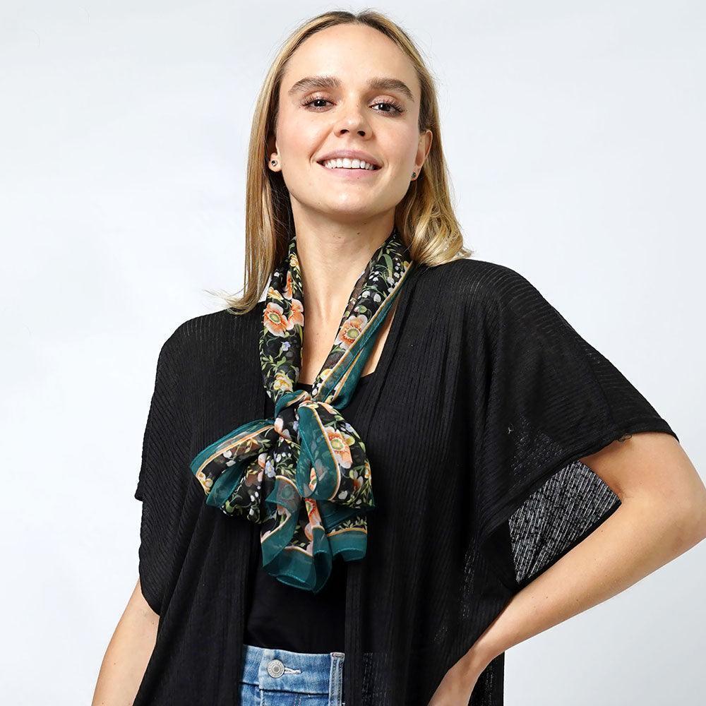 Black Flower Print Chiffon Oblong Scarf - Jewelry Store by Erik Rayo