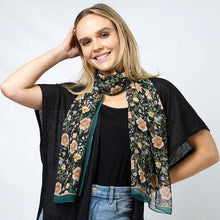 Load image into Gallery viewer, Black Flower Print Chiffon Oblong Scarf
