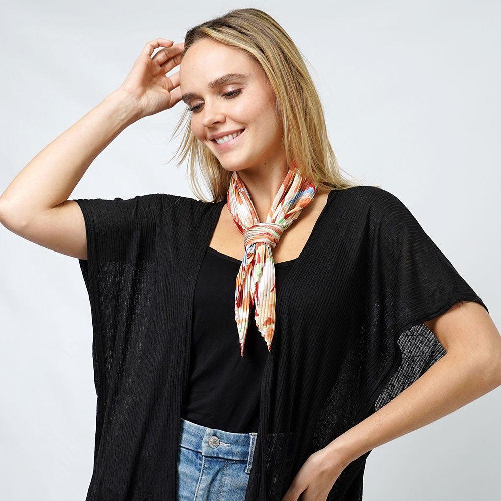 Camel Floral Satin Pleated Square Scarf - Jewelry Store by Erik Rayo
