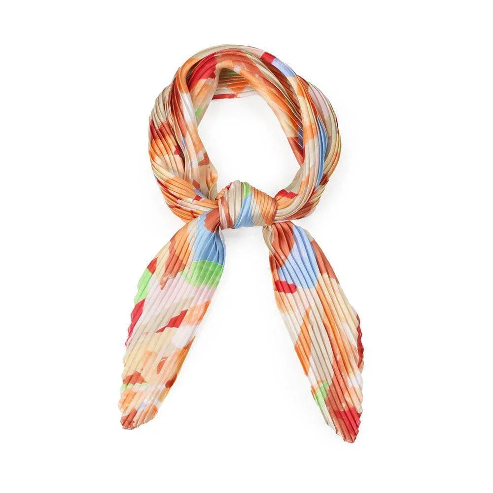 Camel Floral Satin Pleated Square Scarf - Jewelry Store by Erik Rayo