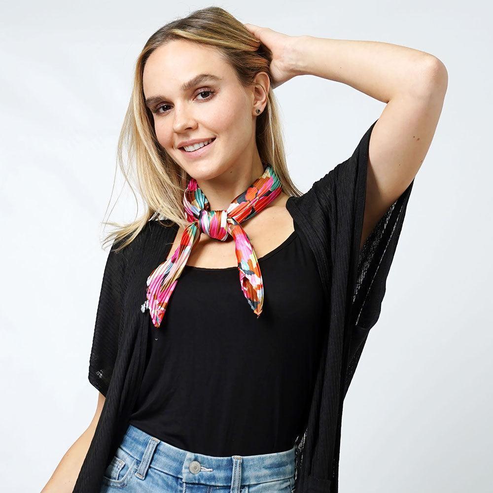 Coral Floral Satin Pleated Square Scarf - Jewelry Store by Erik Rayo