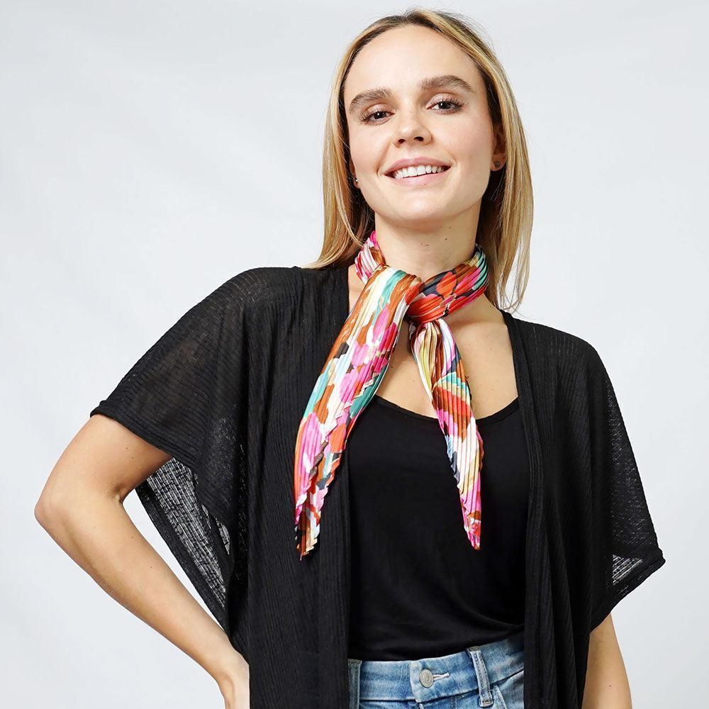 Coral Floral Satin Pleated Square Scarf - Jewelry Store by Erik Rayo
