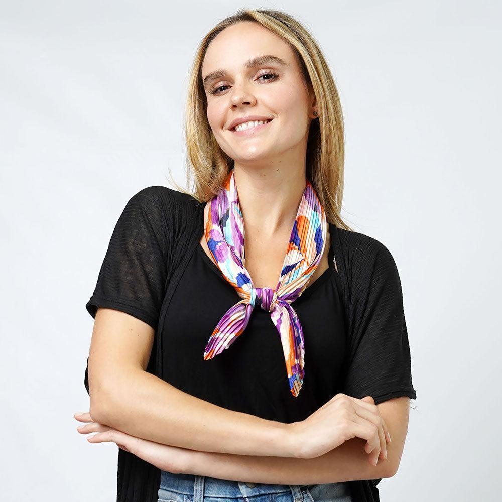 Purple Floral Satin Pleated Square Scarf - Jewelry Store by Erik Rayo