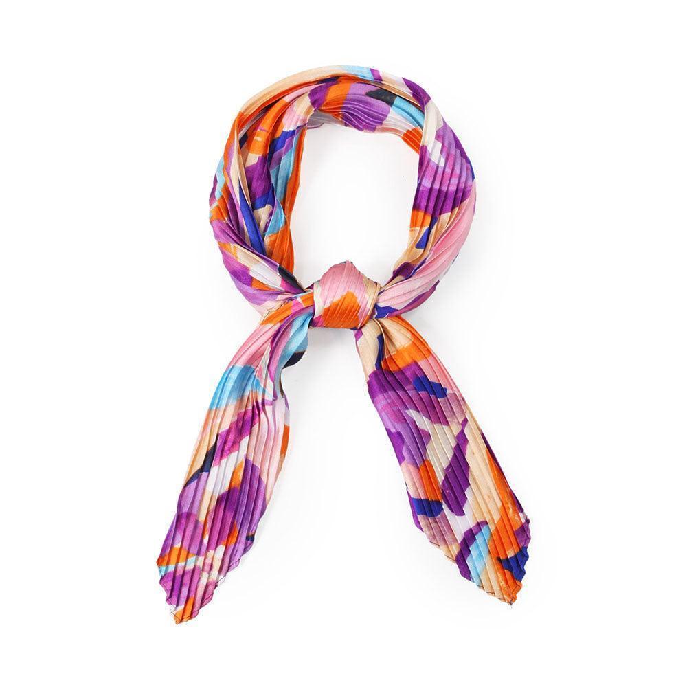 Purple Floral Satin Pleated Square Scarf - Jewelry Store by Erik Rayo