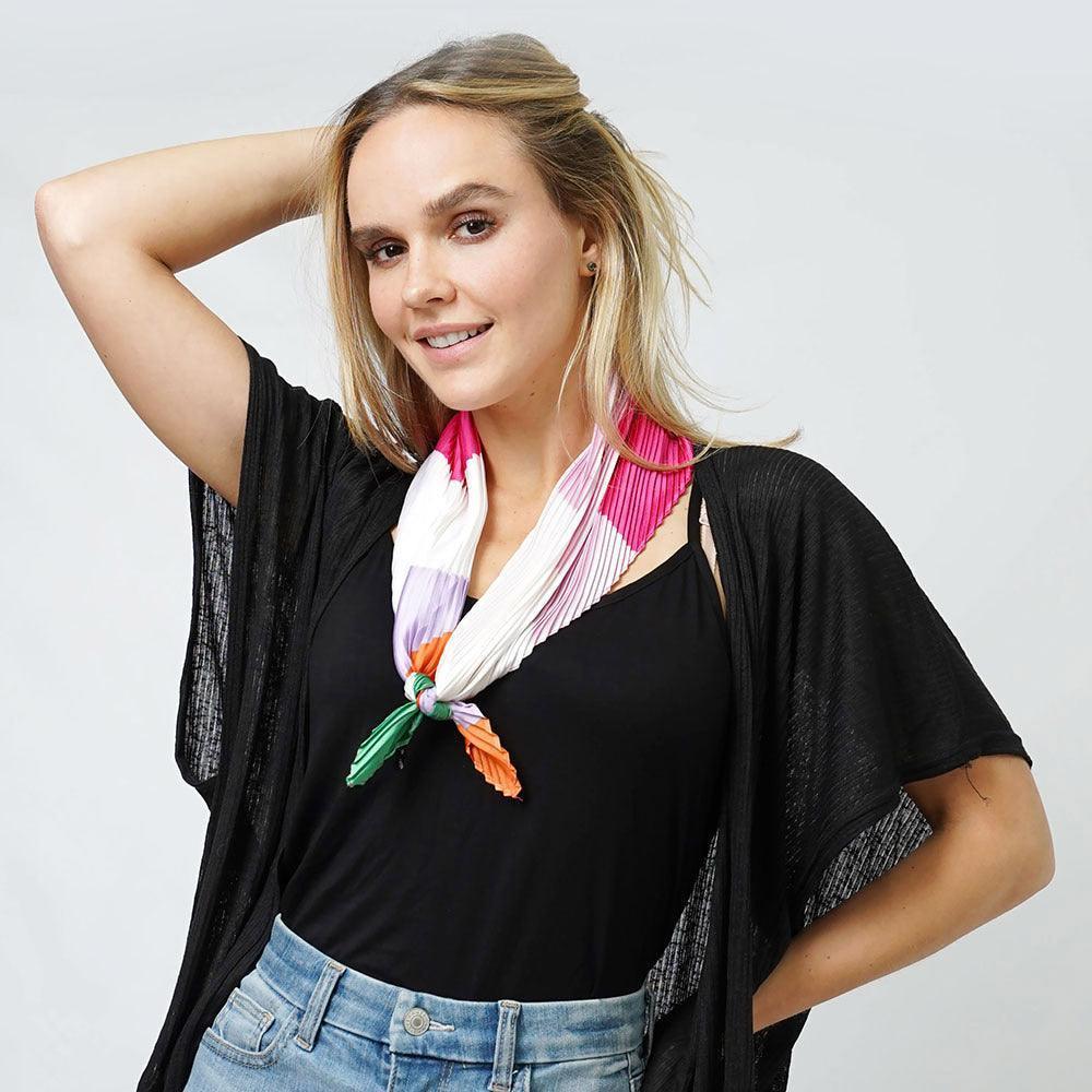 Fuchsia Abstract Satin Pleated Square Scarf - Jewelry Store by Erik Rayo