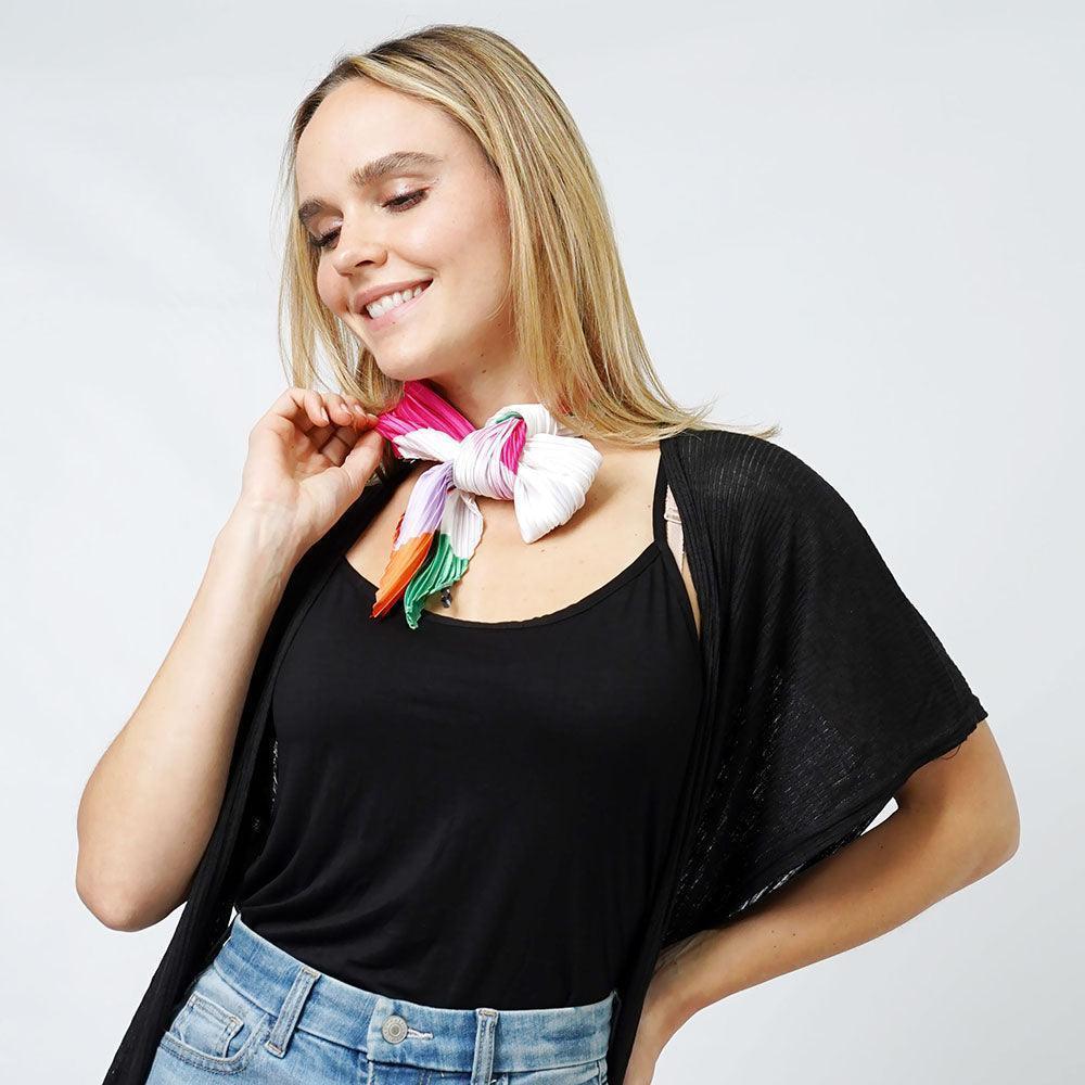 Fuchsia Abstract Satin Pleated Square Scarf - Jewelry Store by Erik Rayo
