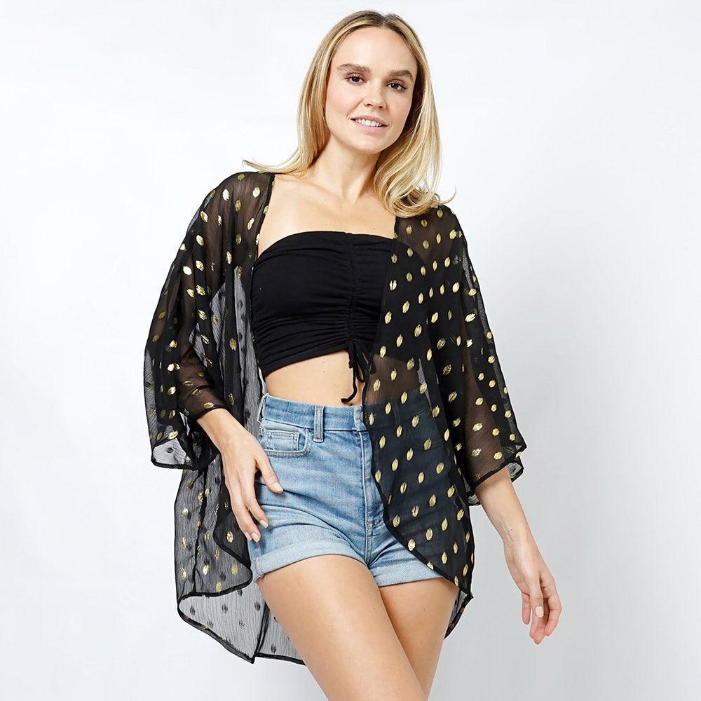 Black Dot Foil Print Sheer Kimono Poncho - Jewelry Store by Erik Rayo