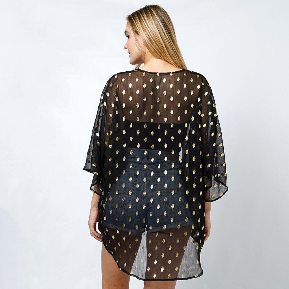 Black Dot Foil Print Sheer Kimono Poncho - Jewelry Store by Erik Rayo