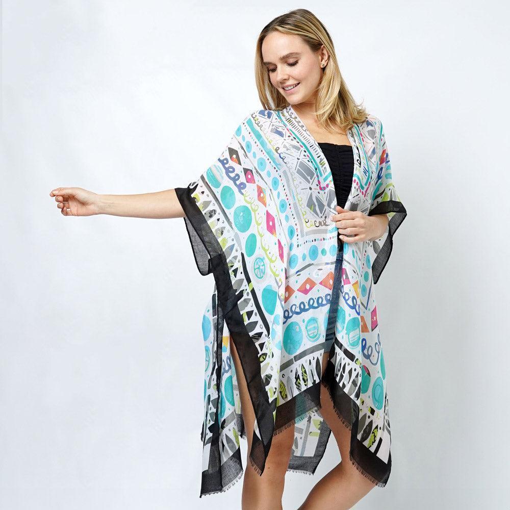 Black Abstract Print Kimono Poncho - Jewelry Store by Erik Rayo