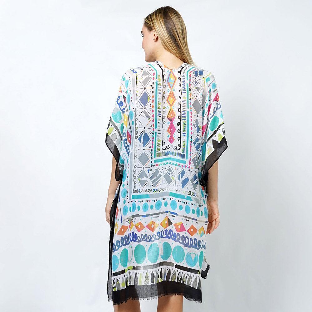 Black Abstract Print Kimono Poncho - Jewelry Store by Erik Rayo