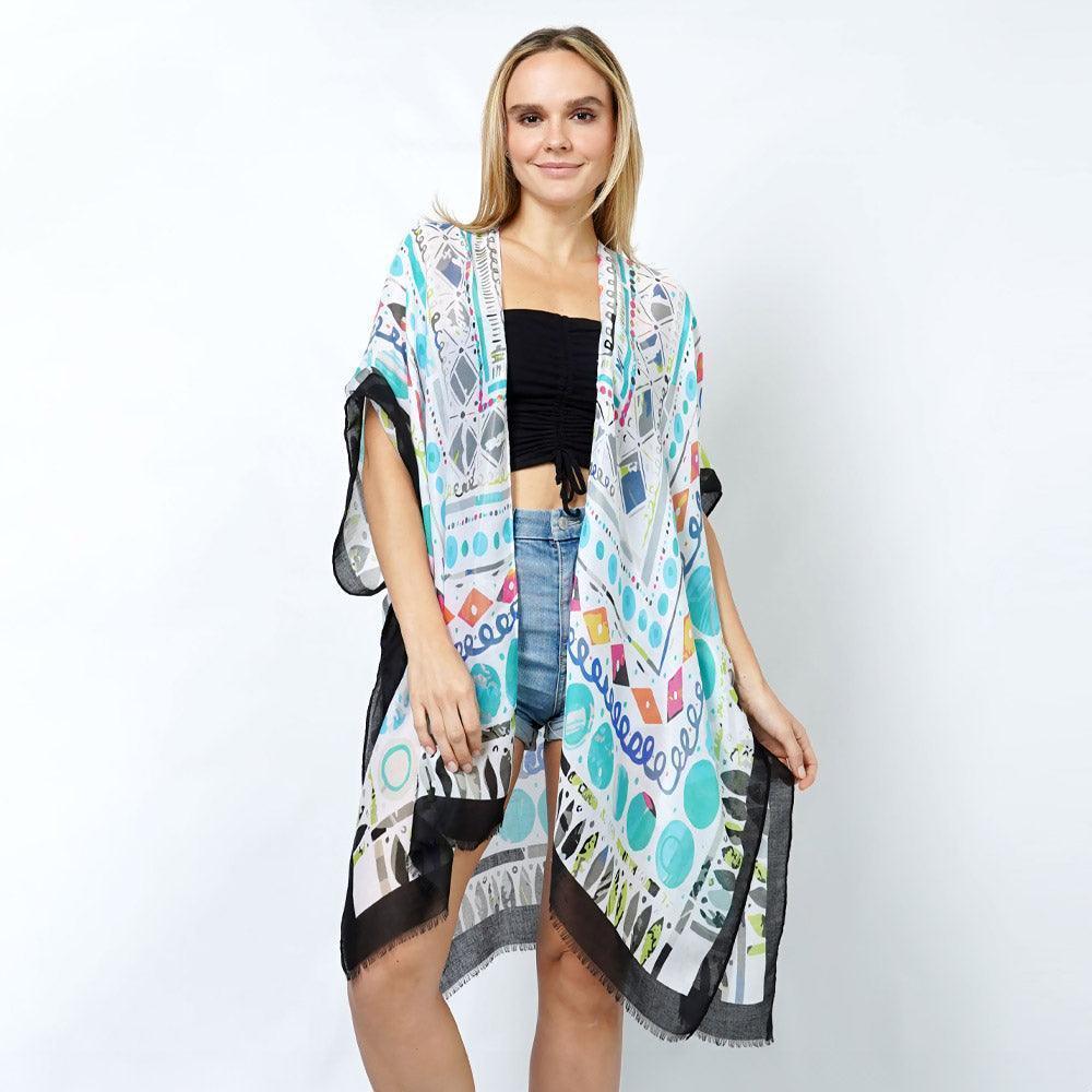 Black Abstract Print Kimono Poncho - Jewelry Store by Erik Rayo