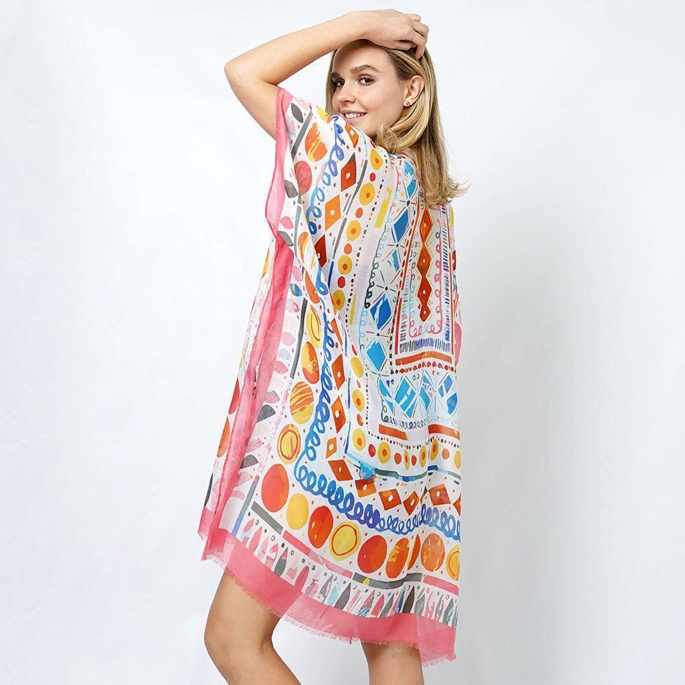 Coral Abstract Print Kimono Poncho - Jewelry Store by Erik Rayo