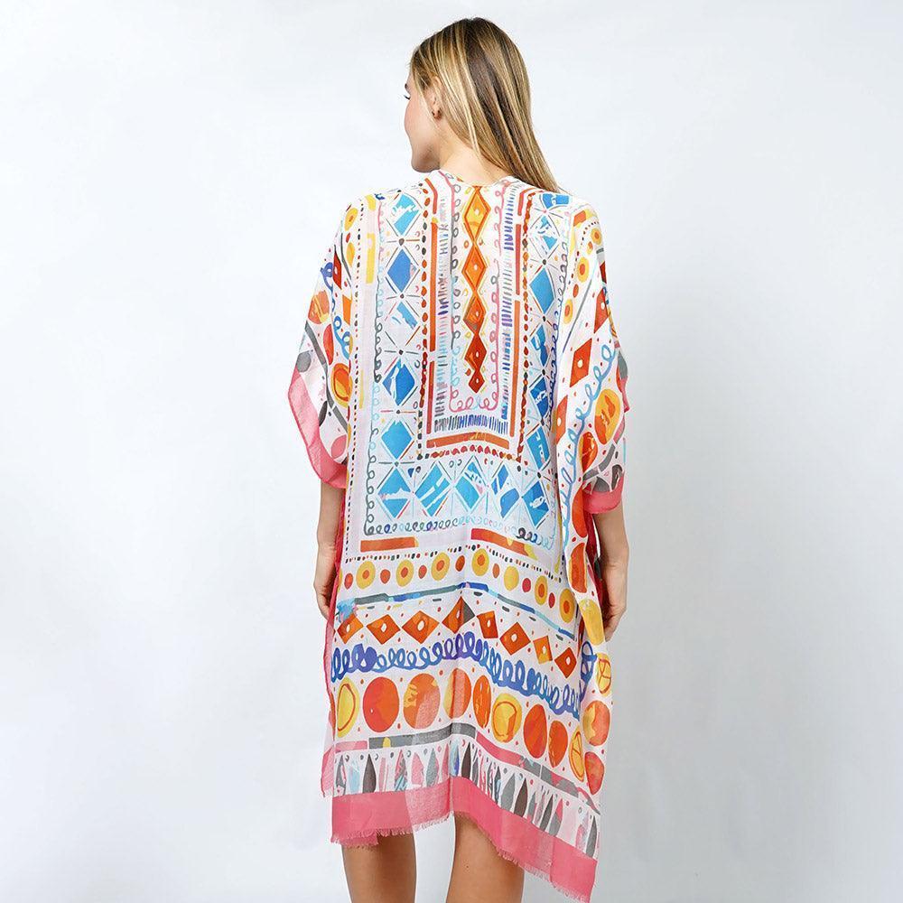 Coral Abstract Print Kimono Poncho - Jewelry Store by Erik Rayo