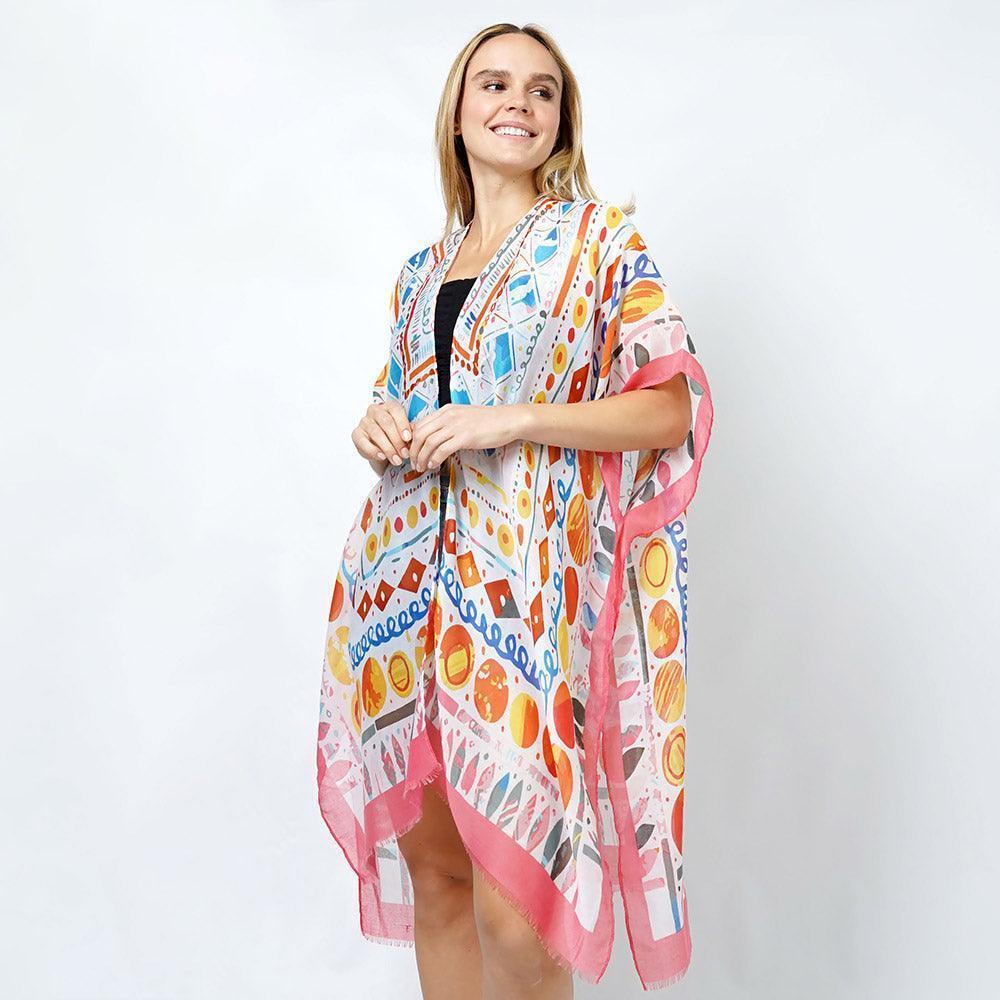 Coral Abstract Print Kimono Poncho - Jewelry Store by Erik Rayo
