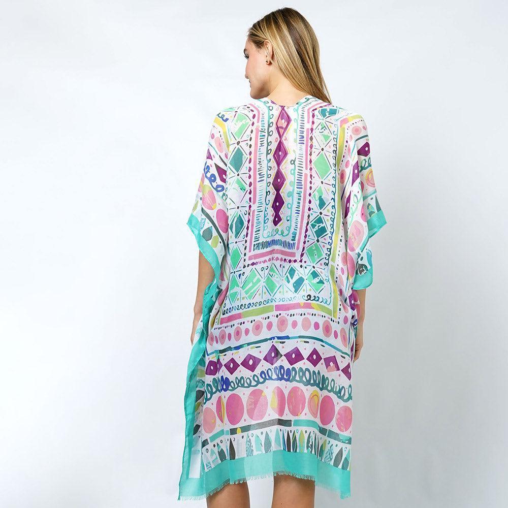 Mint Abstract Print Kimono Poncho - Jewelry Store by Erik Rayo