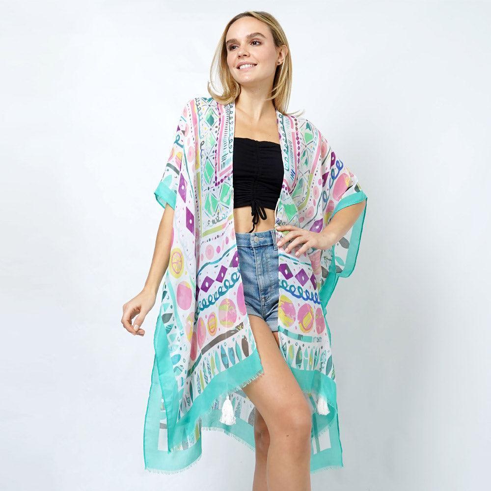 Mint Abstract Print Kimono Poncho - Jewelry Store by Erik Rayo