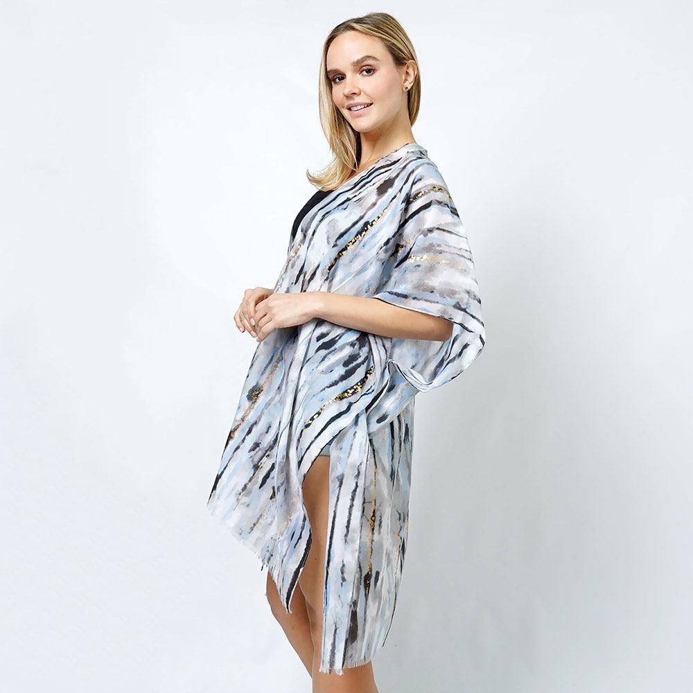 Black Abstract Foil Print Kimono Poncho - Jewelry Store by Erik Rayo