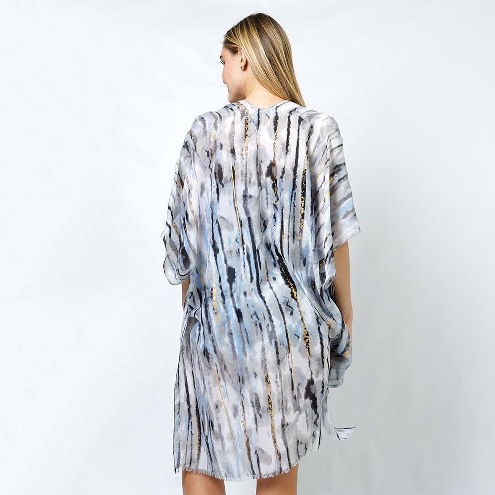 Black Abstract Foil Print Kimono Poncho - Jewelry Store by Erik Rayo