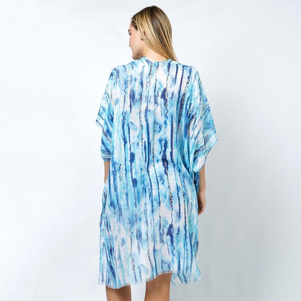 Blue Abstract Foil Print Kimono Poncho - Jewelry Store by Erik Rayo