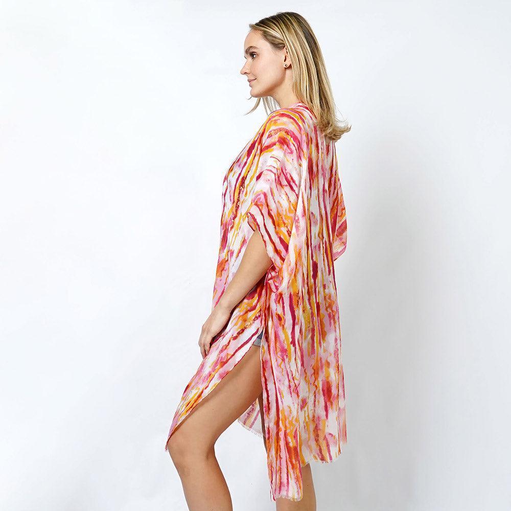 Coral Abstract Foil Print Kimono Poncho - Jewelry Store by Erik Rayo