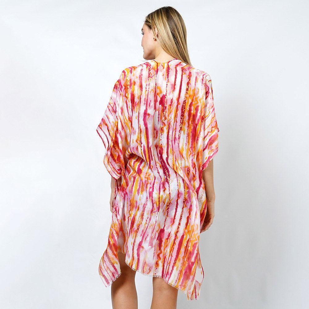 Coral Abstract Foil Print Kimono Poncho - Jewelry Store by Erik Rayo