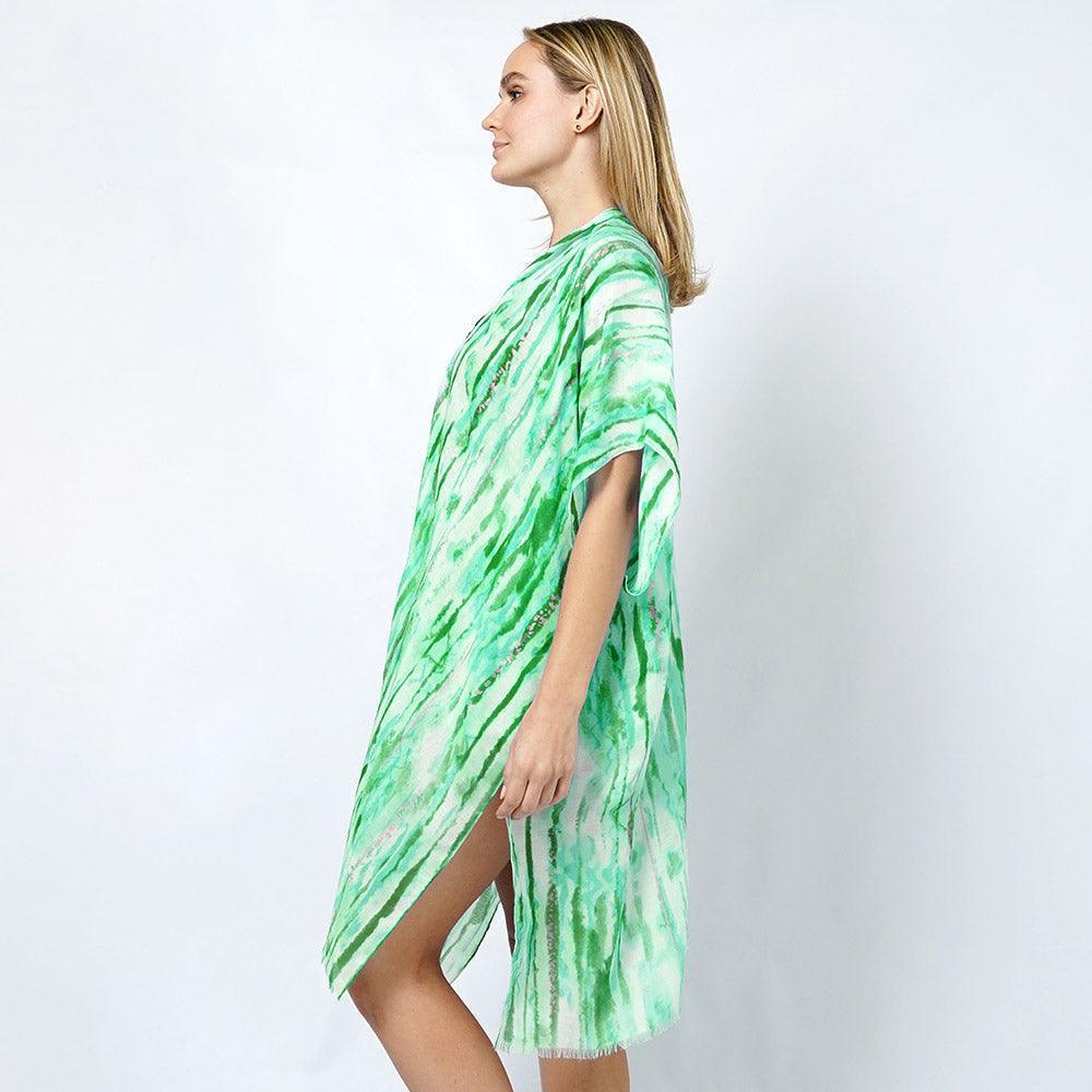 Green Abstract Foil Print Kimono Poncho - Jewelry Store by Erik Rayo