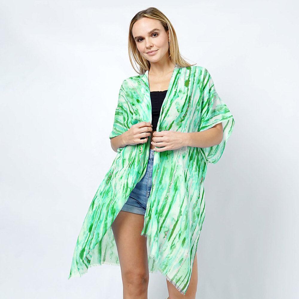 Green Abstract Foil Print Kimono Poncho - Jewelry Store by Erik Rayo