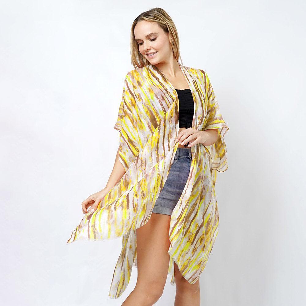 Yellow Abstract Foil Print Kimono Poncho - Jewelry Store by Erik Rayo