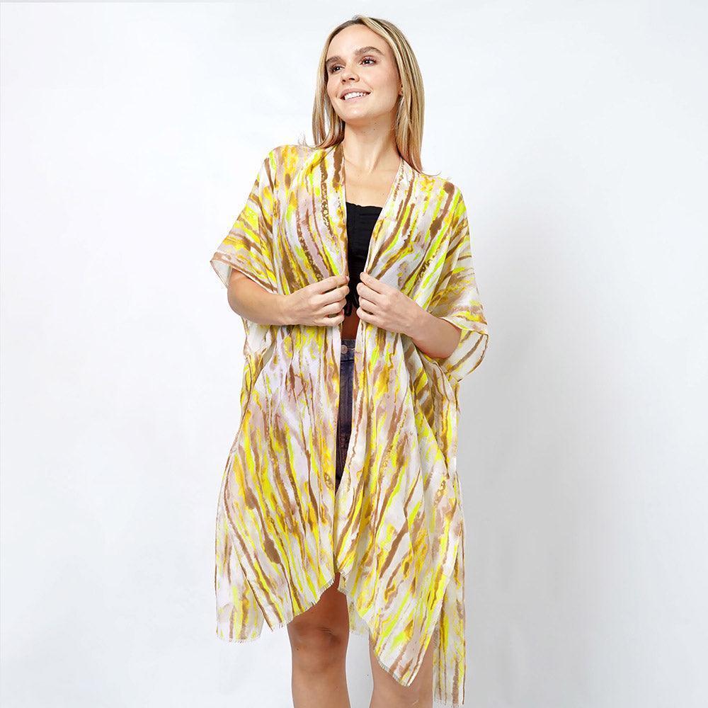 Yellow Abstract Foil Print Kimono Poncho - Jewelry Store by Erik Rayo