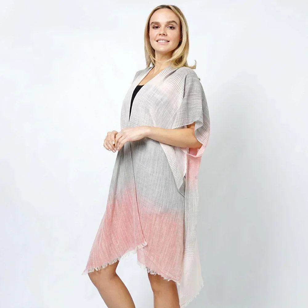 Coral Color Block Woven Kimono/Vest Poncho - Jewelry Store by Erik Rayo