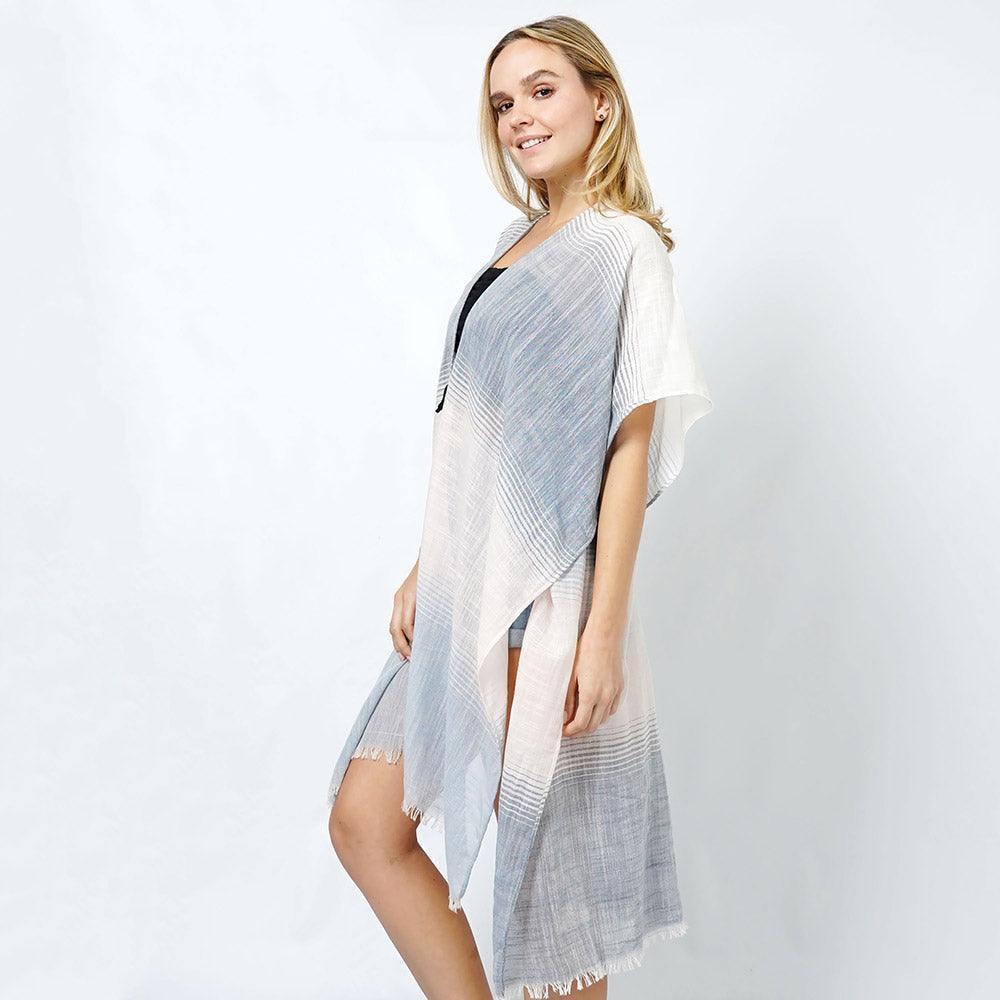 Navy Color Block Woven Kimono/Vest Poncho - Jewelry Store by Erik Rayo