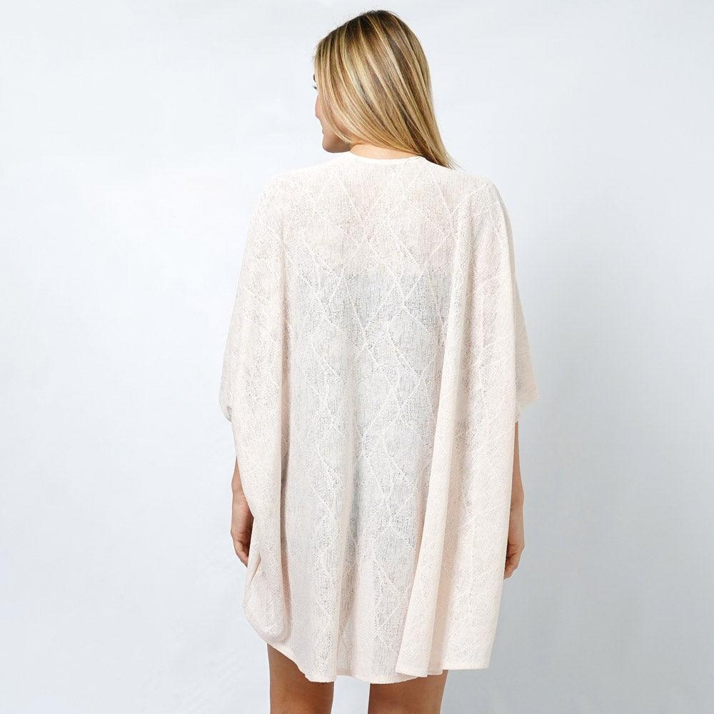 Beige Textured Jersey Relaxed Fit Kimono Poncho - Jewelry Store by Erik Rayo