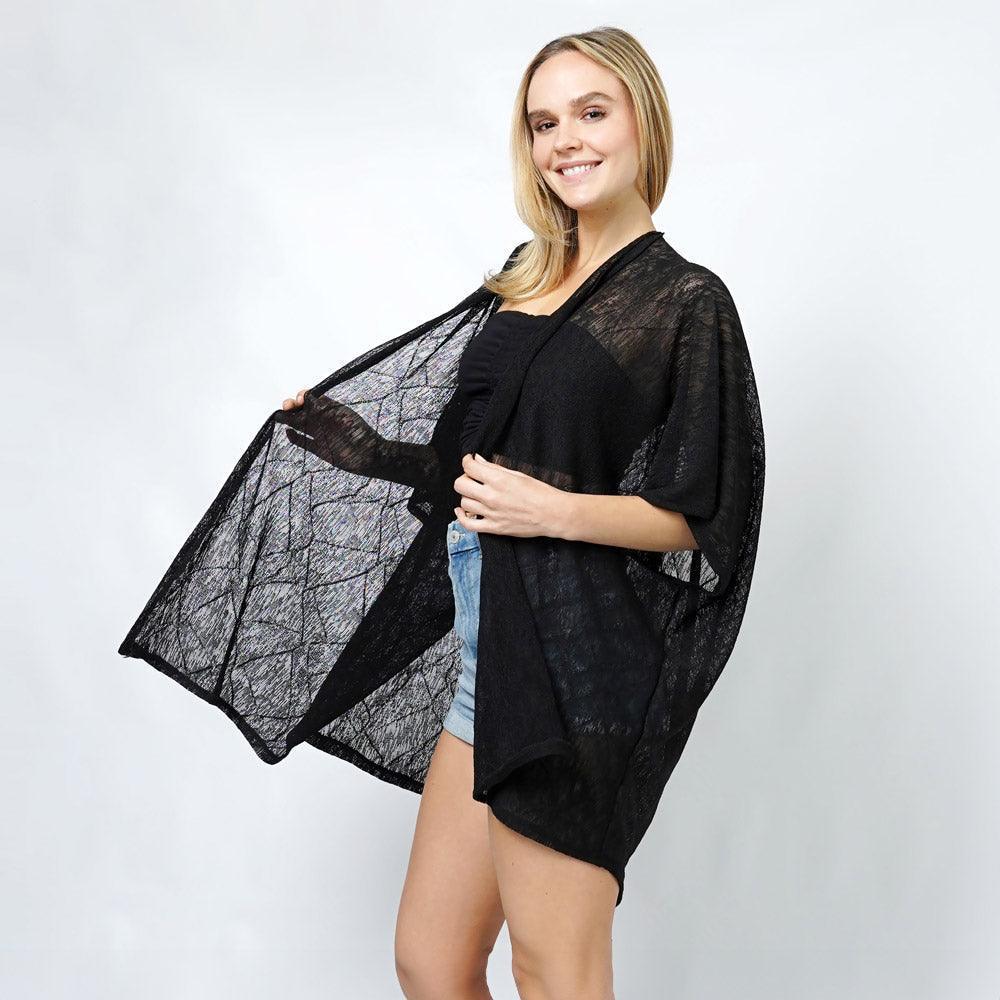 Black Textured Jersey Relaxed Fit Kimono Poncho - Jewelry Store by Erik Rayo