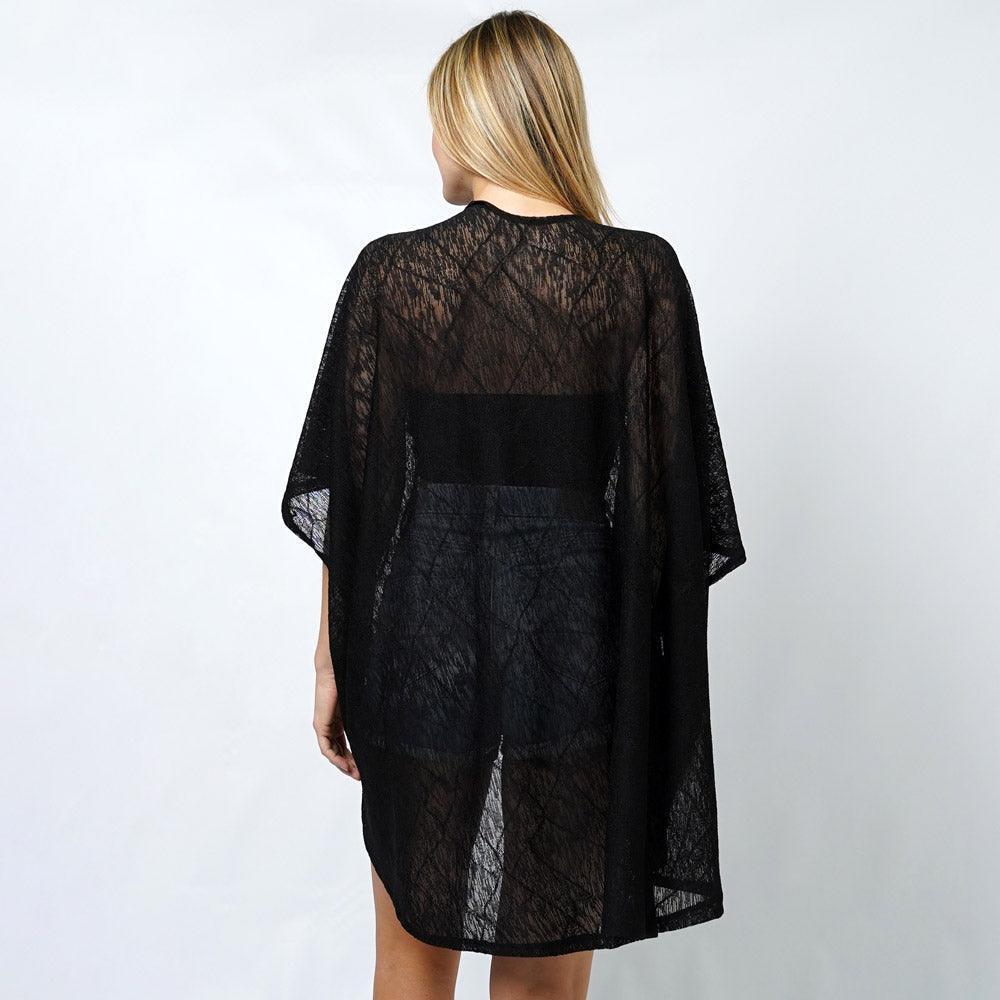 Black Textured Jersey Relaxed Fit Kimono Poncho - Jewelry Store by Erik Rayo