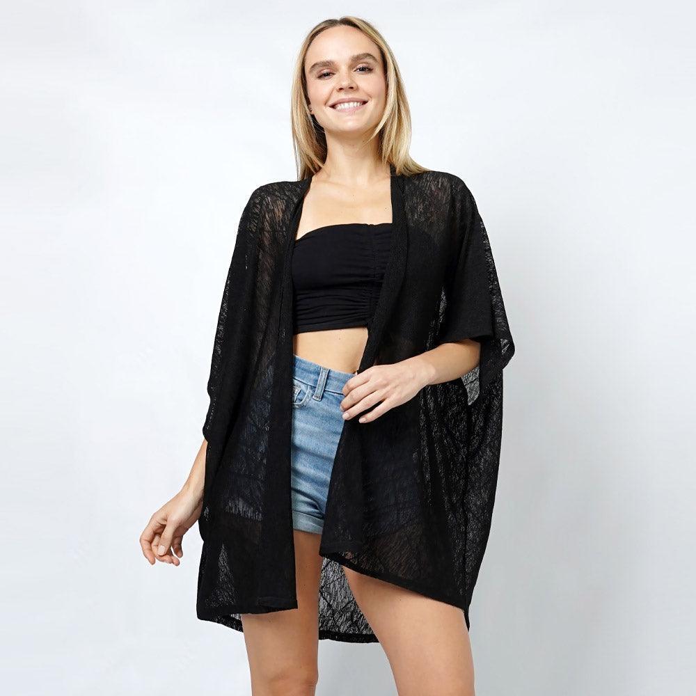 Black Textured Jersey Relaxed Fit Kimono Poncho - Jewelry Store by Erik Rayo