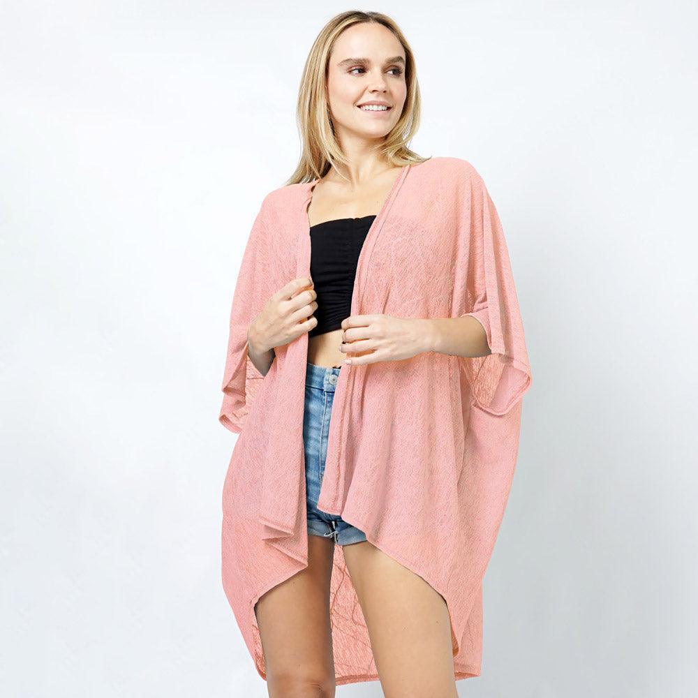 Coral Textured Jersey Relaxed Fit Kimono Poncho - Jewelry Store by Erik Rayo