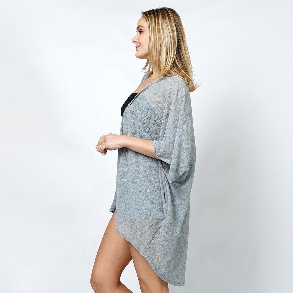 Gray Textured Jersey Relaxed Fit Kimono Poncho - Jewelry Store by Erik Rayo
