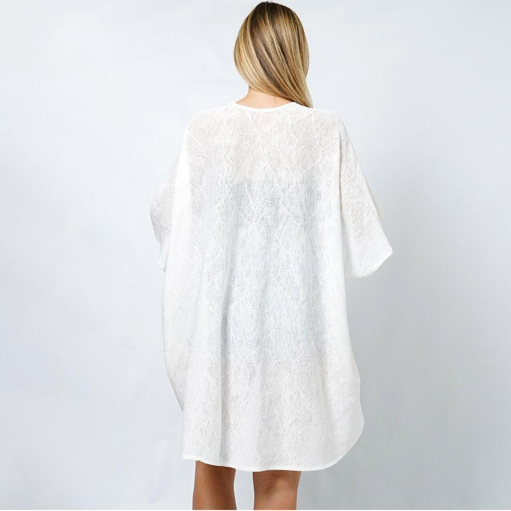 White Textured Jersey Relaxed Fit Kimono Poncho - Jewelry Store by Erik Rayo