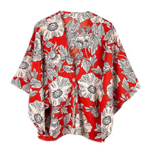 Load image into Gallery viewer, Red Floral Print Button Down Kimono Poncho
