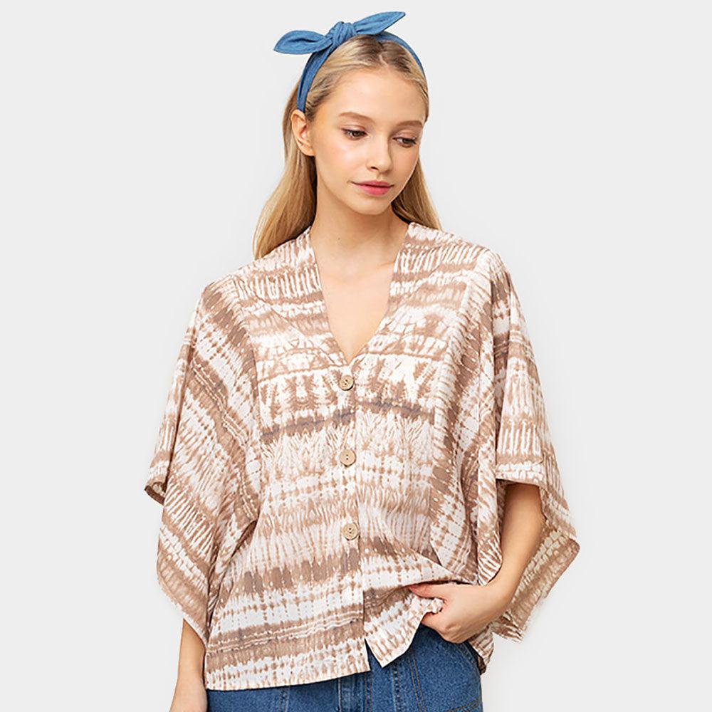 Brown Tie Dye Button Down Kimono Poncho