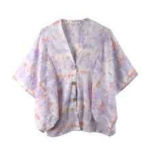 Load image into Gallery viewer, Lavender Tie Eye Button Down Kimono Poncho
