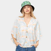 Load image into Gallery viewer, Blue Tie Eye Button Down Kimono Poncho
