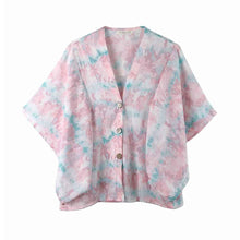 Load image into Gallery viewer, Pink Tie Eye Button Down Kimono Poncho
