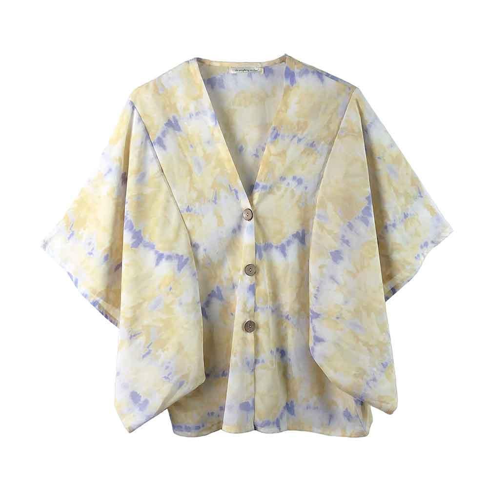 Yellow Tie Eye Button Down Kimono Poncho - Jewelry Store by Erik Rayo